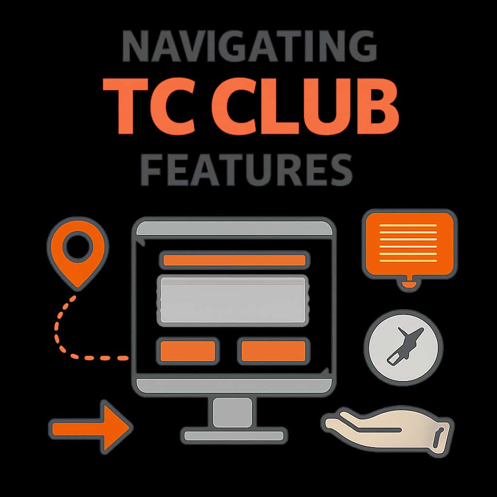 An educational diagram illustrating how to navigate TC Club features.